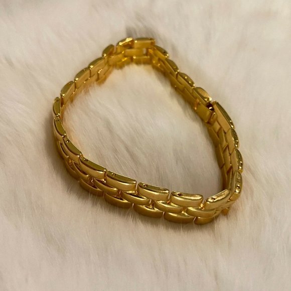 MOdernist Gold Tone Metal Link Bracelet Shiny Large 6207 - Picture 6 of 8